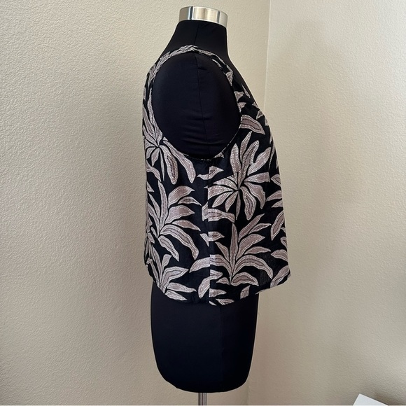 Rachel Zoe Black Tan Leaves 100% Linen Square Neck Crop Top - Picture 4 of 9